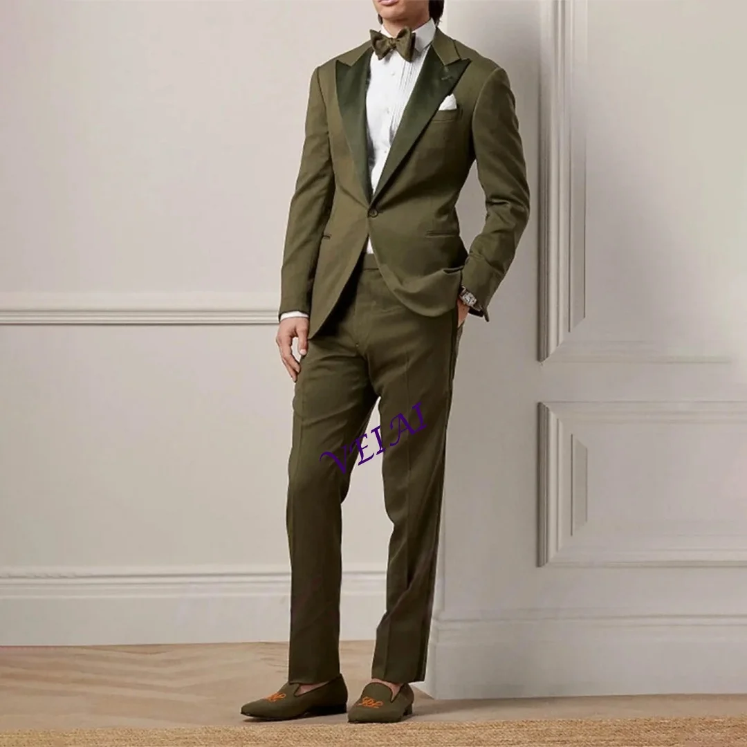 

Formal Men's Suits for Wedding Regular Fit Peak Lapel Wedding Party Business Office Casual 2 Piece Sets Suits Male Customized