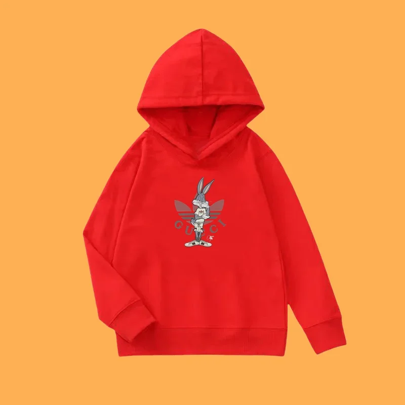 Trendy and fashionable Bugs Bunny cartoon anime children\'s hooded sweatshirt casual top for both boys and girls