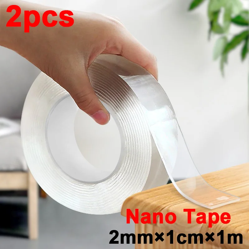 2Pcs Gel Strong Traceless Double Sided Tape Transparent Double Sided Tapes For Tiles/Marble/Metal/Glass/Wood