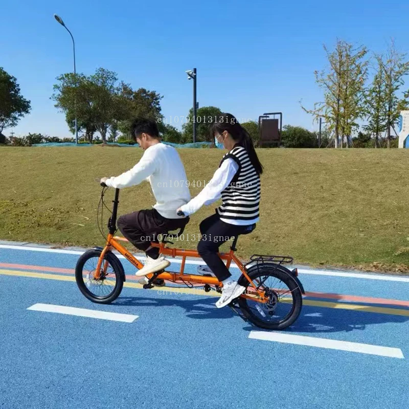 

Double bicycle folding variable speed parent-child family with baby three people scenic rental sightseeing two people ride