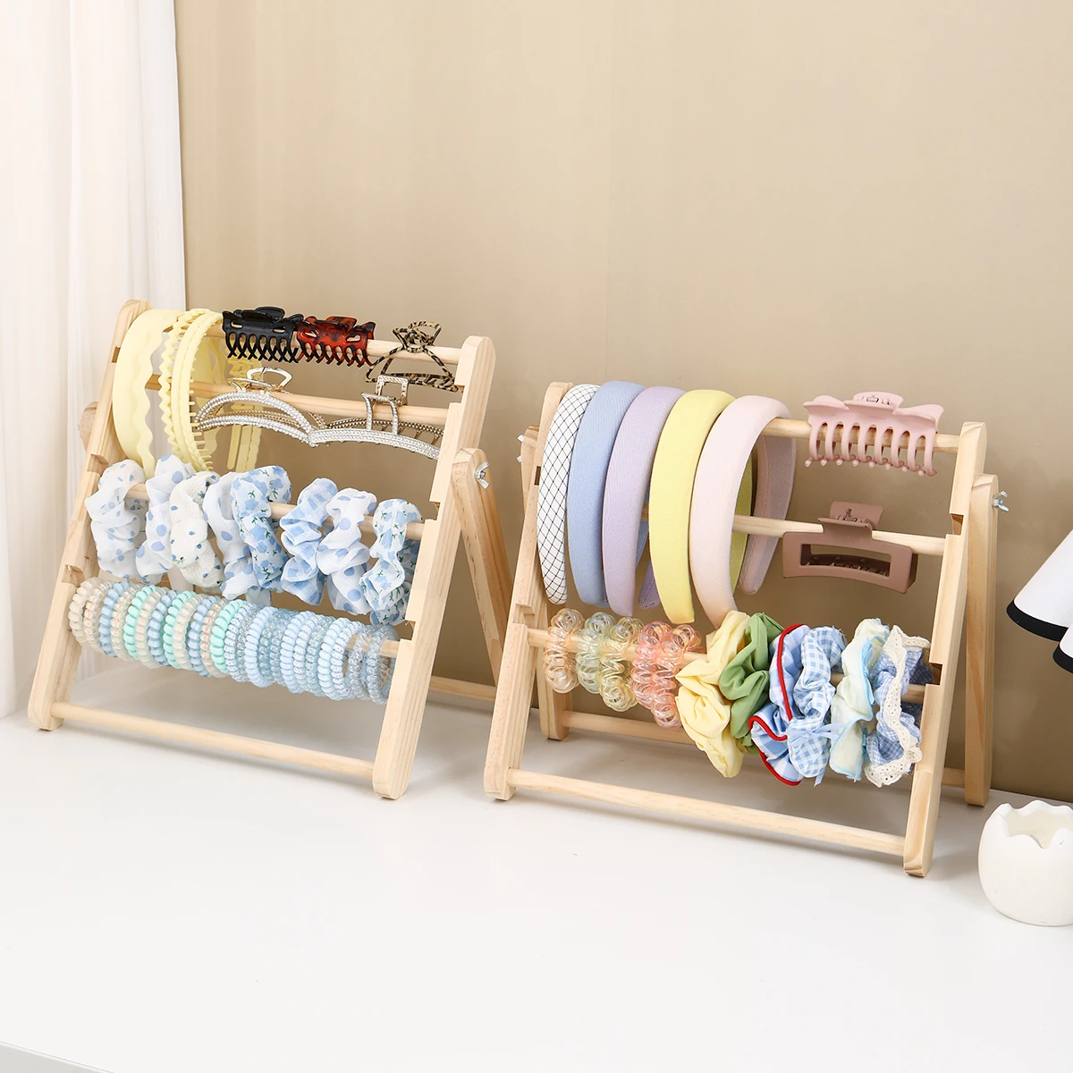 1 Stück Holz-Haarschmuck-Organizer mit 3/4 Ebenen, Geeignet für Haarbänder, Haarklammern, Armbänder, Aufbewahrungsregal