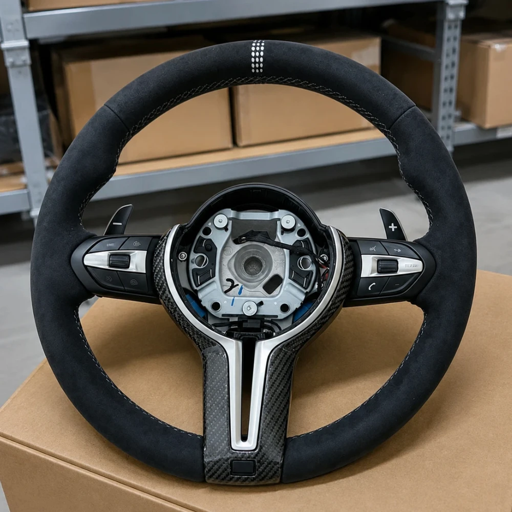 Steering Wheel For BMW F80 M3 M4 F82 F85 F90 X5 F15 E70 E90 F10 F20 F22 F30 F31 M2 F87 M3 Suede White Center Mark Factory Direct