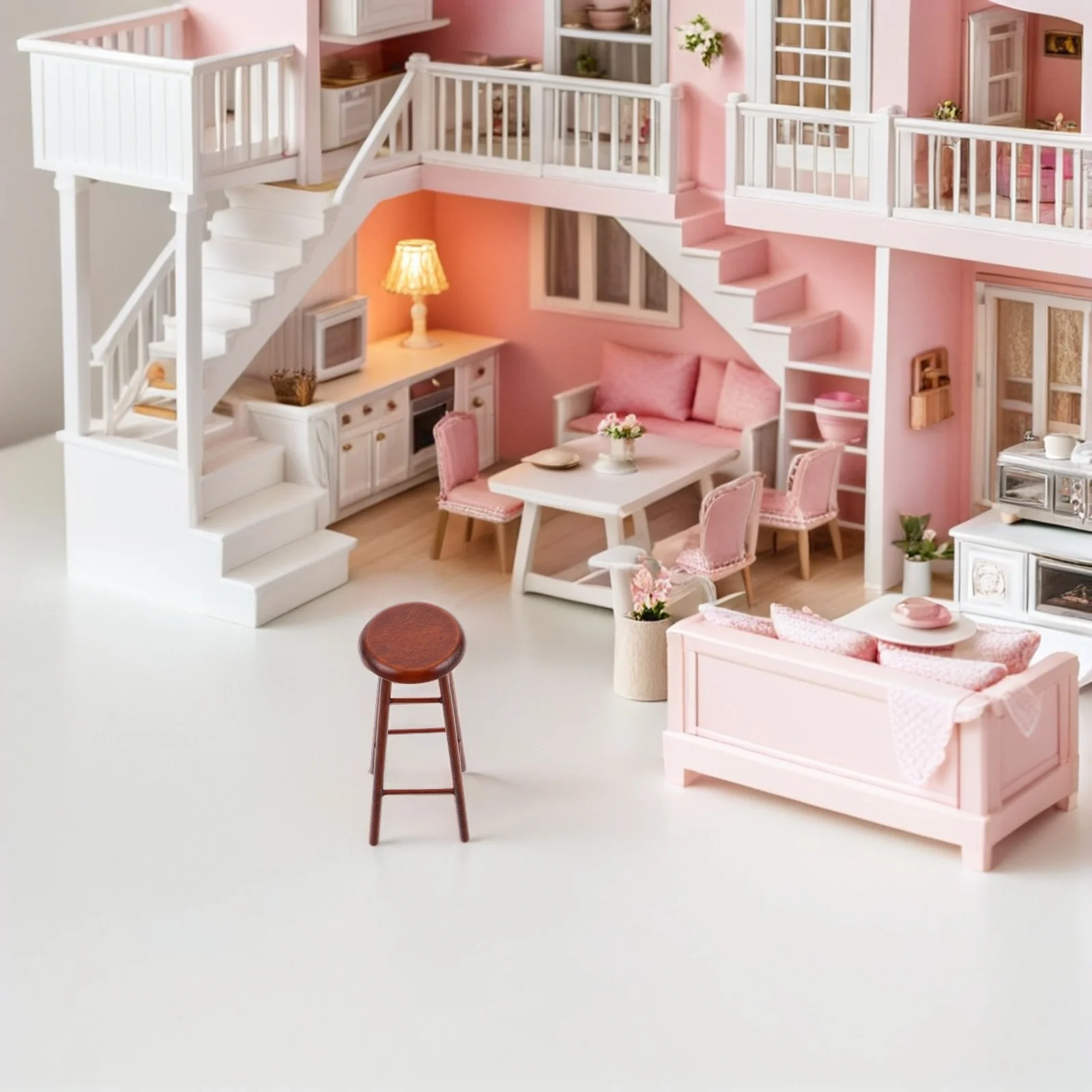 Miniatur-Puppenhaus-Hocker, rustikales Holz, runder Bar, Hochstuhl, kleine Möbel, Dekoration, Requisite, Kinder-Fotomöbel