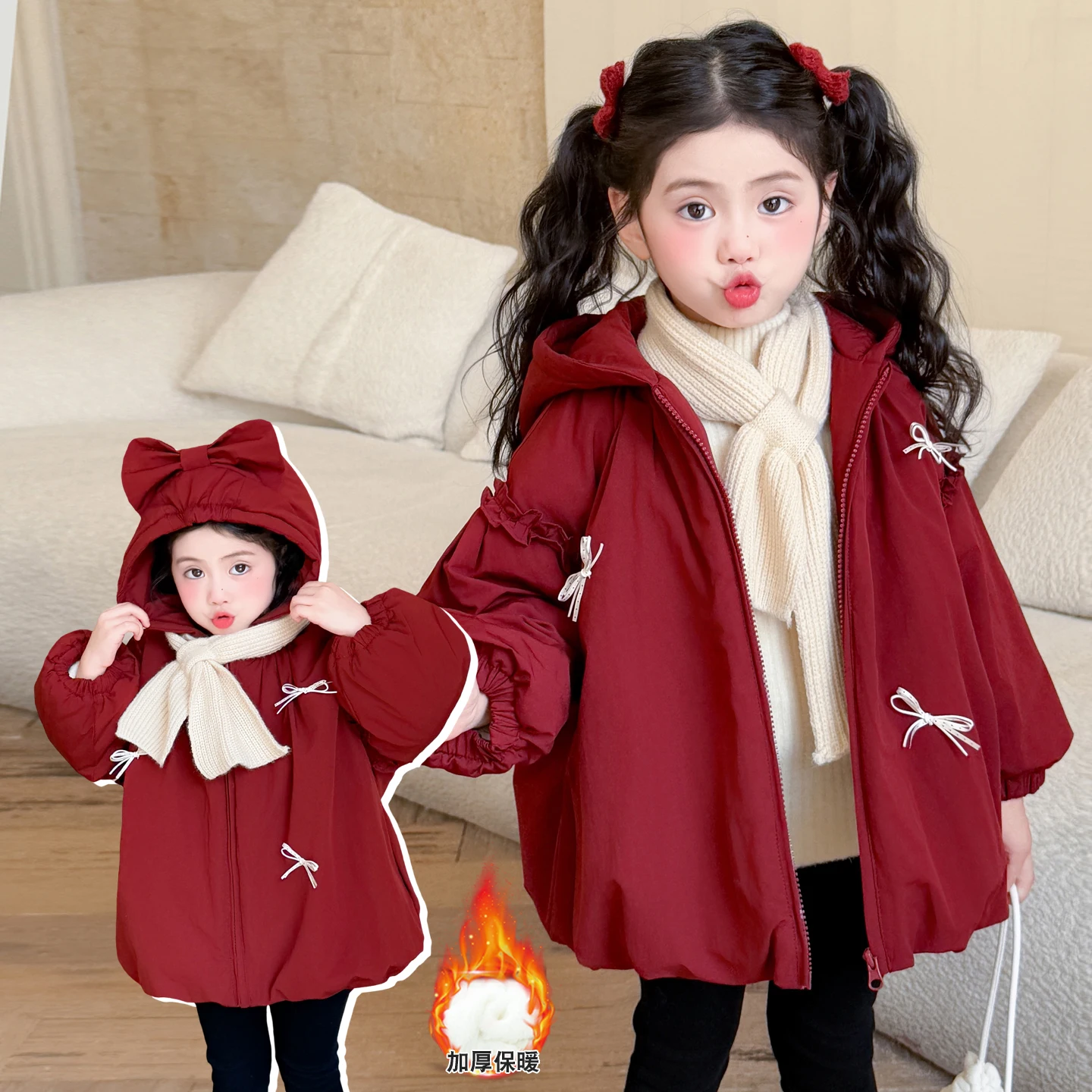 

Christmas Girl Warm Plush Thicken Outerwear For Girl Hooded Jacket Kid Clothes Snowsuit Baby Children Coats Winter Thick Jackets