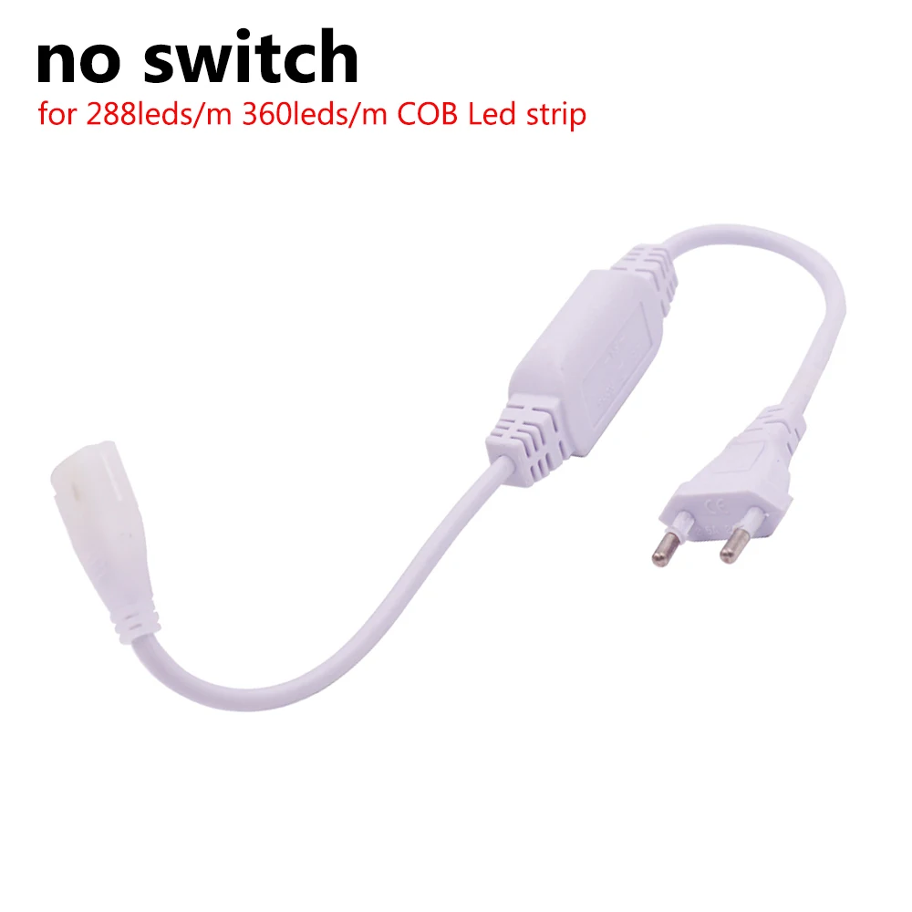 AC Power Plug Supply With Dimmer Switch Power Cord 220V EU/UK Plug Wire For COB LED Strip Light Single Color 288Led/m 360Led/m