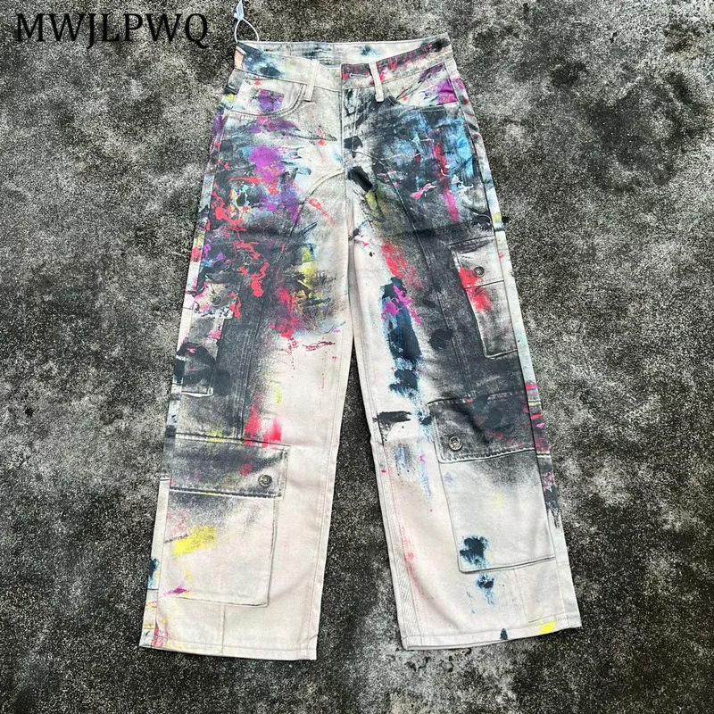 

MWJLPWQ Street Style Graffiti Vintage Autumn Jeans Men's 3D Printed Niched Design Loose Casual Wide-Leg Pants 2025 Tide 11549
