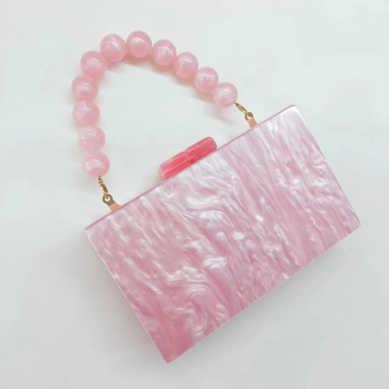 Acrylic Purses Evening Clutch Marbling Handbags for Women Crossbody Bag with Pearl Chain Formal Wedding Box Prom Party Wallets