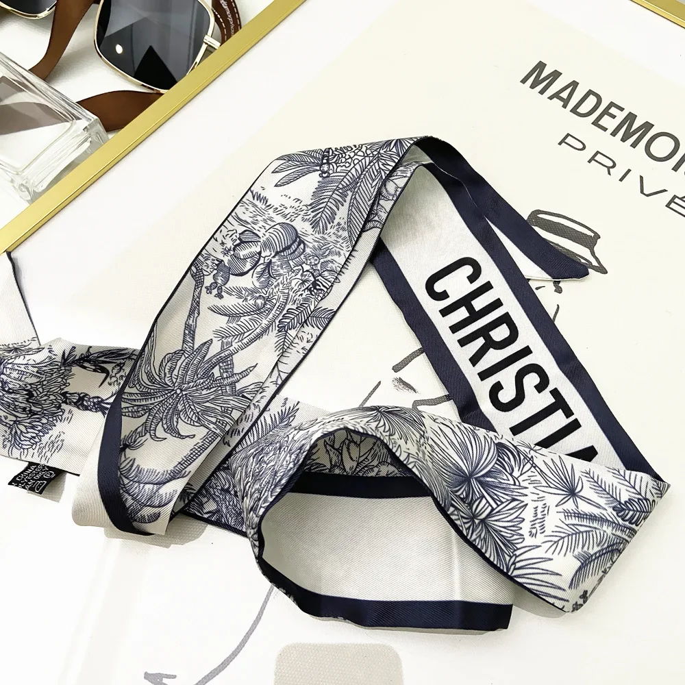 Spring Luxry Design Women Silk Ribbon Scarf Handbag Handle Wrap Bag Ribbon Scarf Women Girls Head Hair Wrist Ribbon Scarf