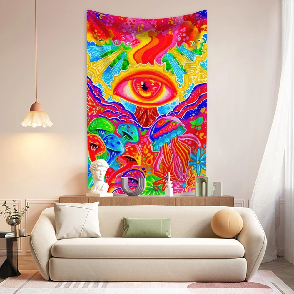 

Mandala Tapestry Psychedelic Mushroom Printed Hippie Home Decor Aesthetics Wall Hanging Dormitory Bedroom Backdrop