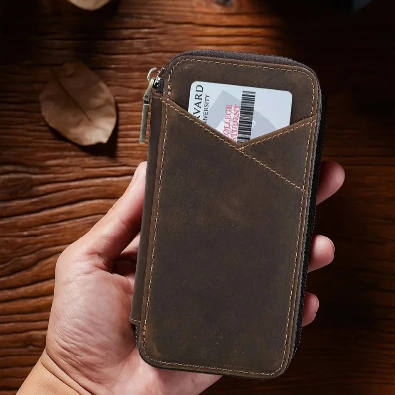 Vintage Style Handmade Genuine Leather Pen Case 4 Slots Crazy Horse Leather Fountain Pen Bag Organizer