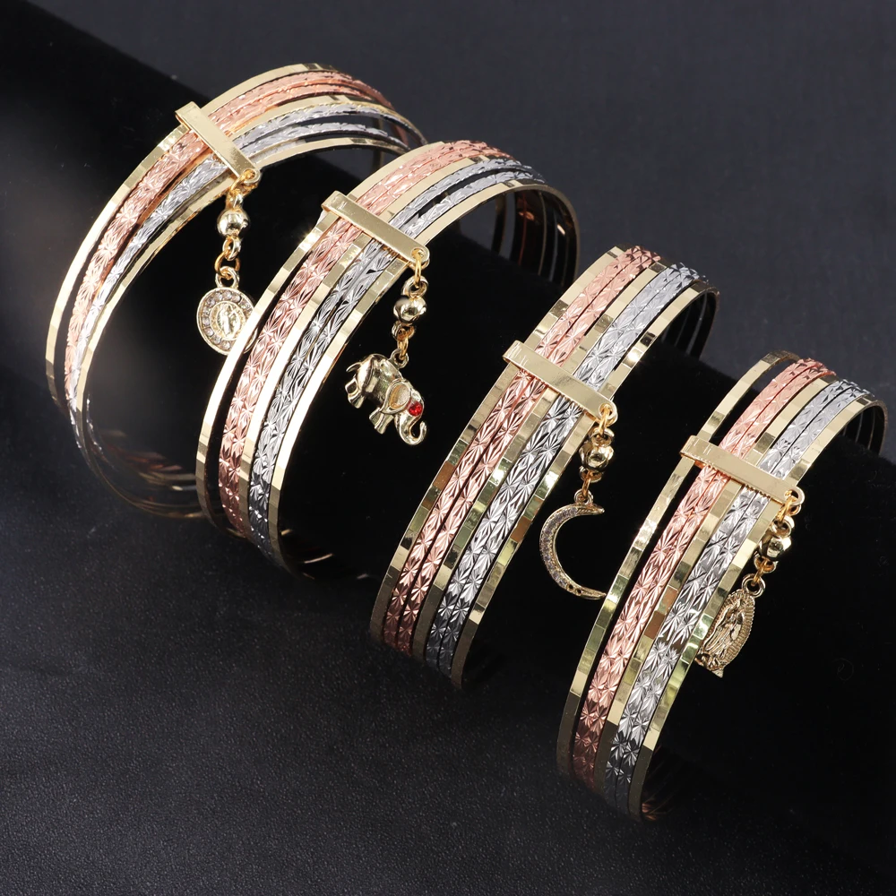 

Multi color Zircon Tricolor 7 Day Jewelry 14k Gold Filled Religious Gold 7 Bangles Semanario En Oro Laminado Tricolor