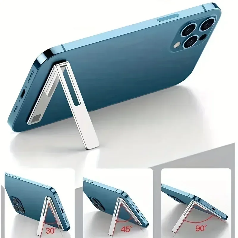 

Two ultra-thin minimalist phone stands, metal folding back-mounted phone desktop stands, portable phone stands.