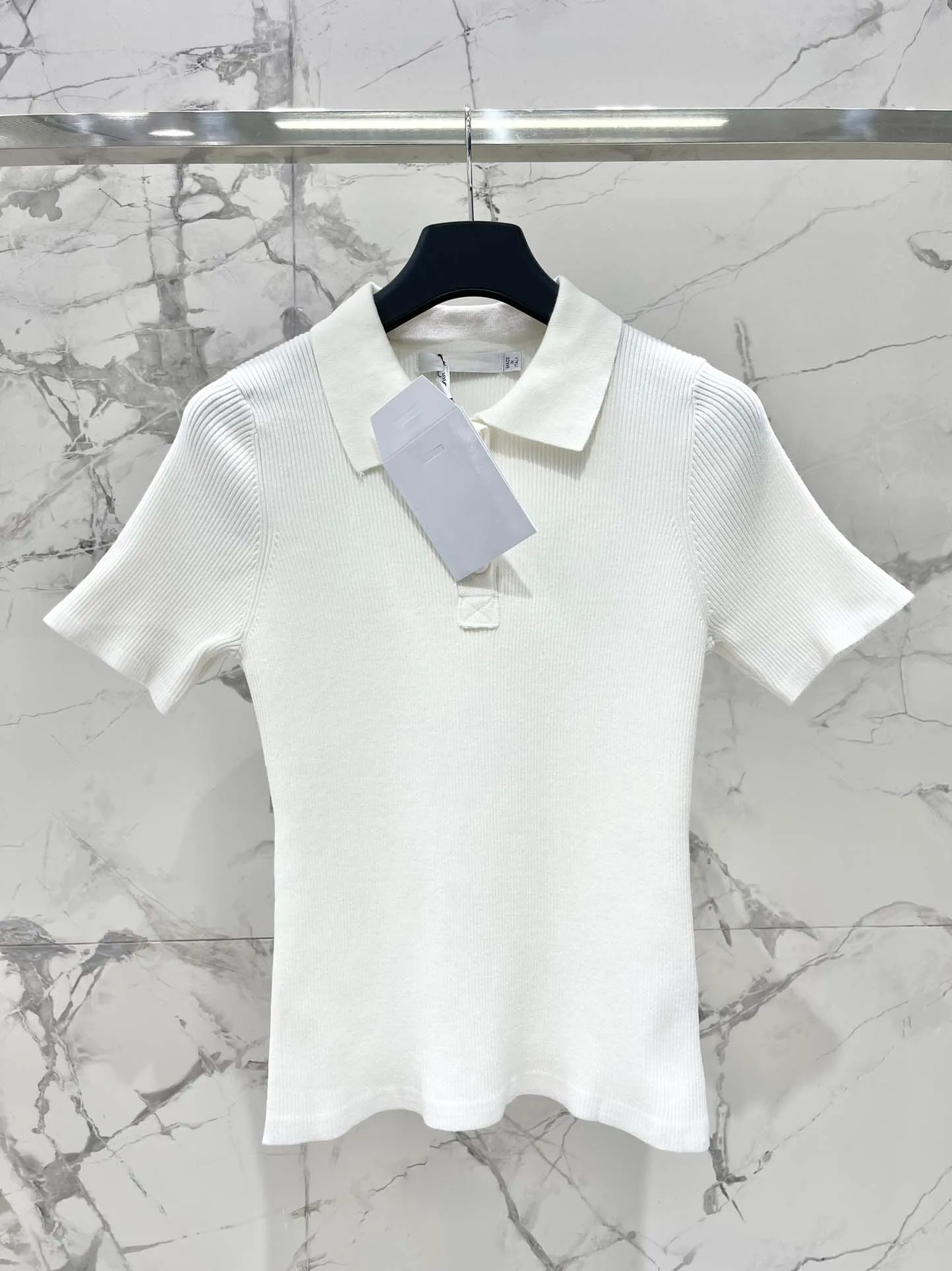 

High quality new turtleneck knitted short sleeved top, embroidered embellishments, elegant and elegant POLO shirt