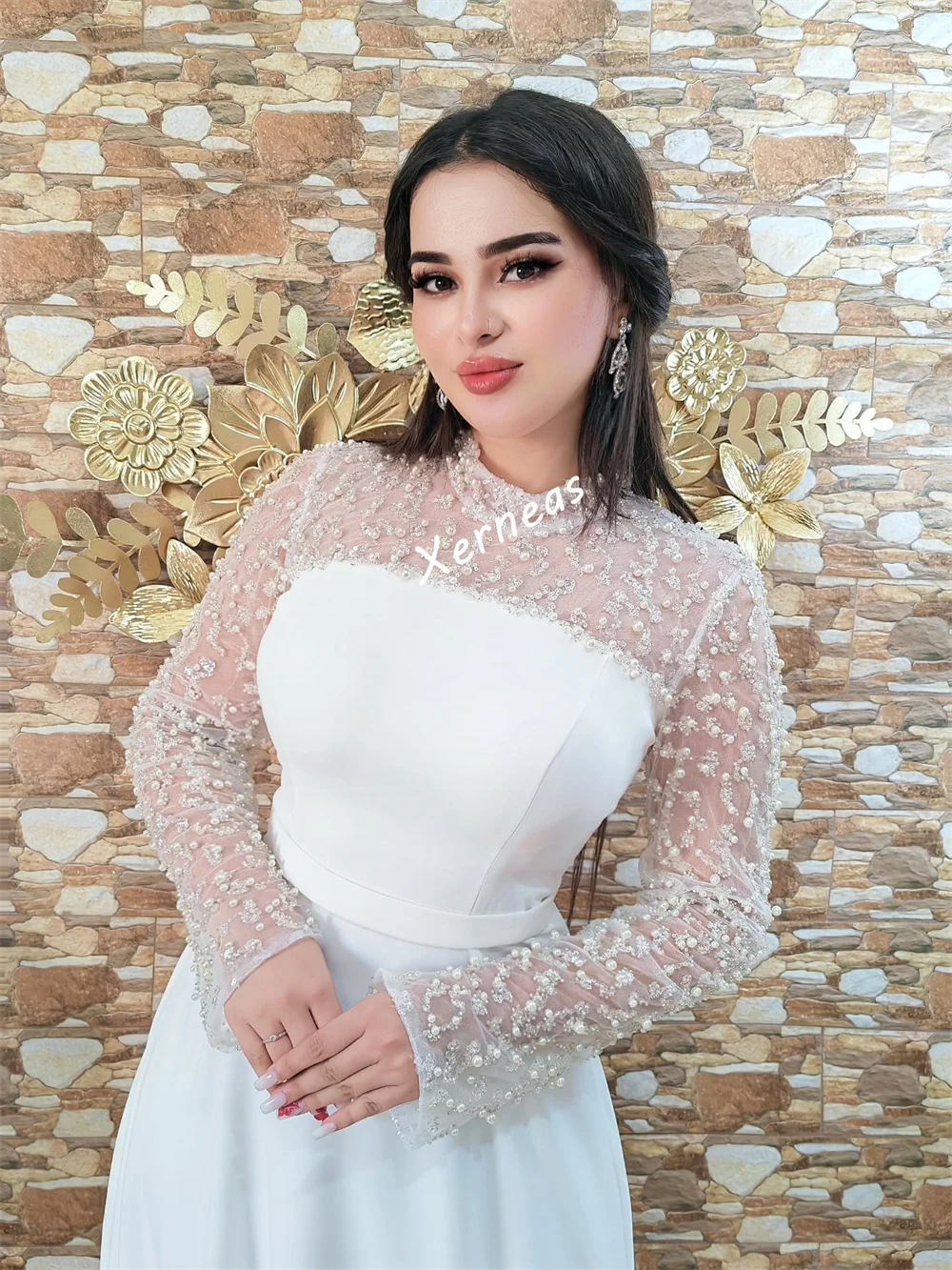 Customized Jersey Glitter Beading High Collar A-line Long Dresses Bespoke Occasion Women Luxury Evening Elegant Party Wedding