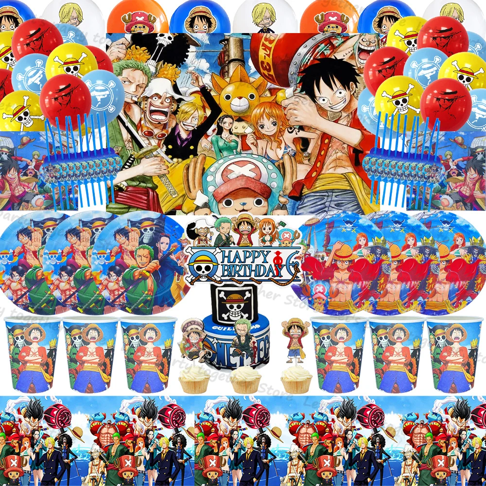 

Luffy One Pieceed Anime Pirate King Theme Tableware Girl Boy Favor Event Gifts Birthday Party Supplies Decor Number Foil Ballon