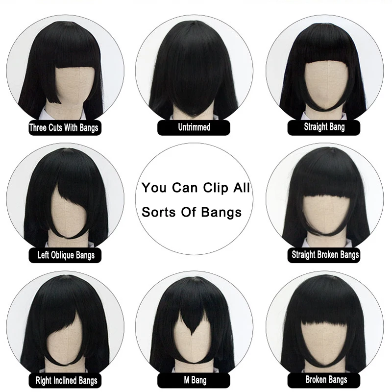 Wig Cosplay Sintetis Rambut Keriting Panjang dengan Poni Wig Lolita Hitam Putih Merah Muda Rambut Palsu Anime Sutra Suhu Tinggi Wanita