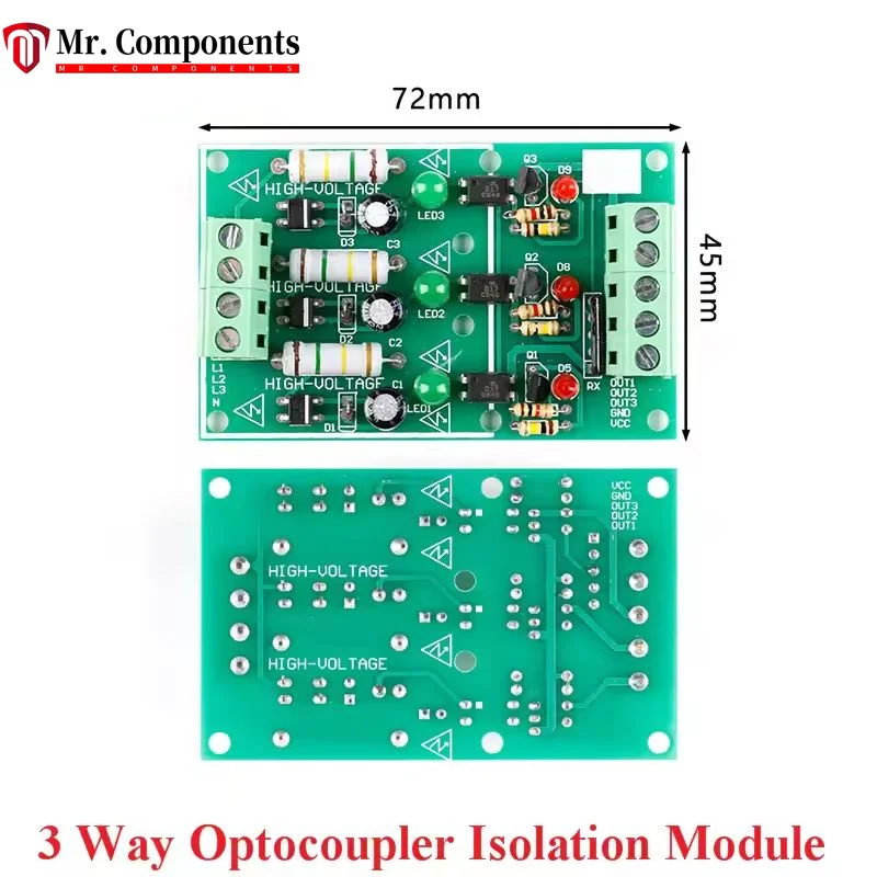 3CH 3 Channel AC 220V Optocoupler Isolation Board Module Isolated Testing No PCB Holder AC Detection Compatible with PLC Input