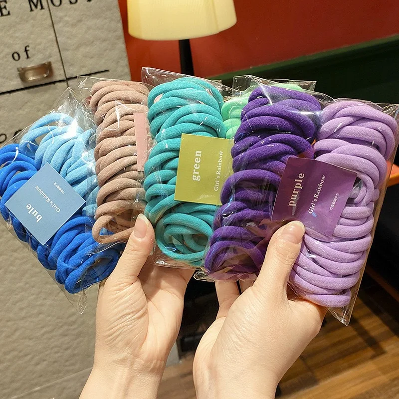 50 Piece Set Of Dual Color Four Season High Elastic Seamless Hair Rope Simple and Durable Fashionable Leather Band Soft Knitt image 4