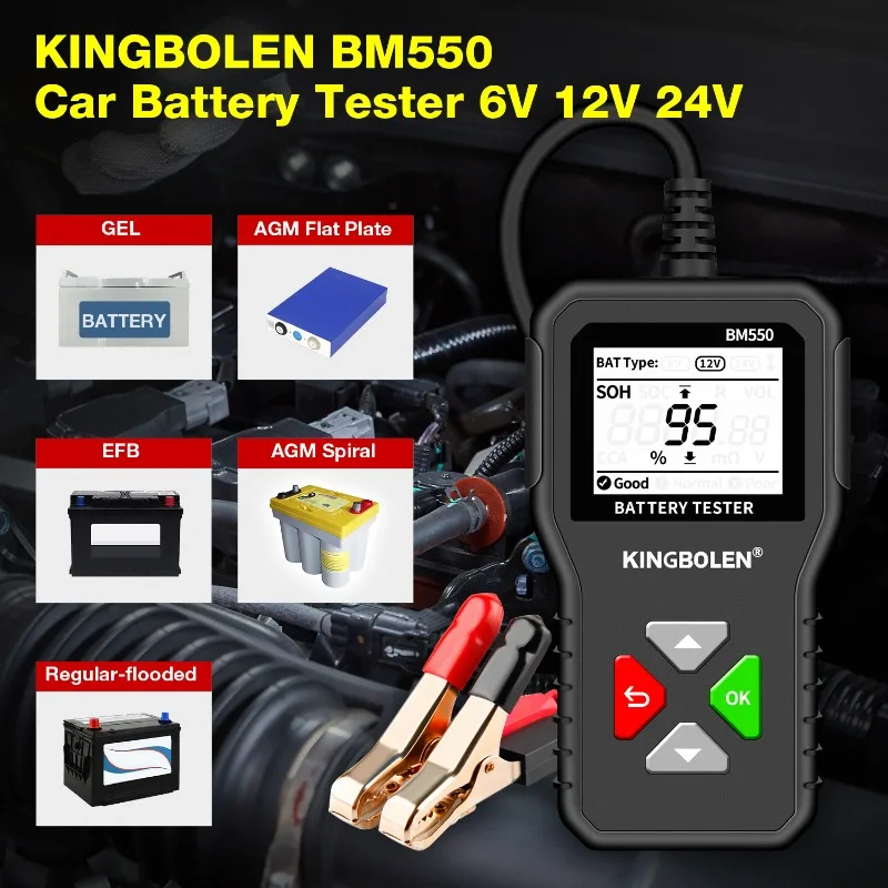 BM550 السيارات دراجة نارية مركبة كهربية 6V12V24V متعددة الوظائف شاشة ديجيتال المهنية تشخيص الزجاجة الكهربائية #1