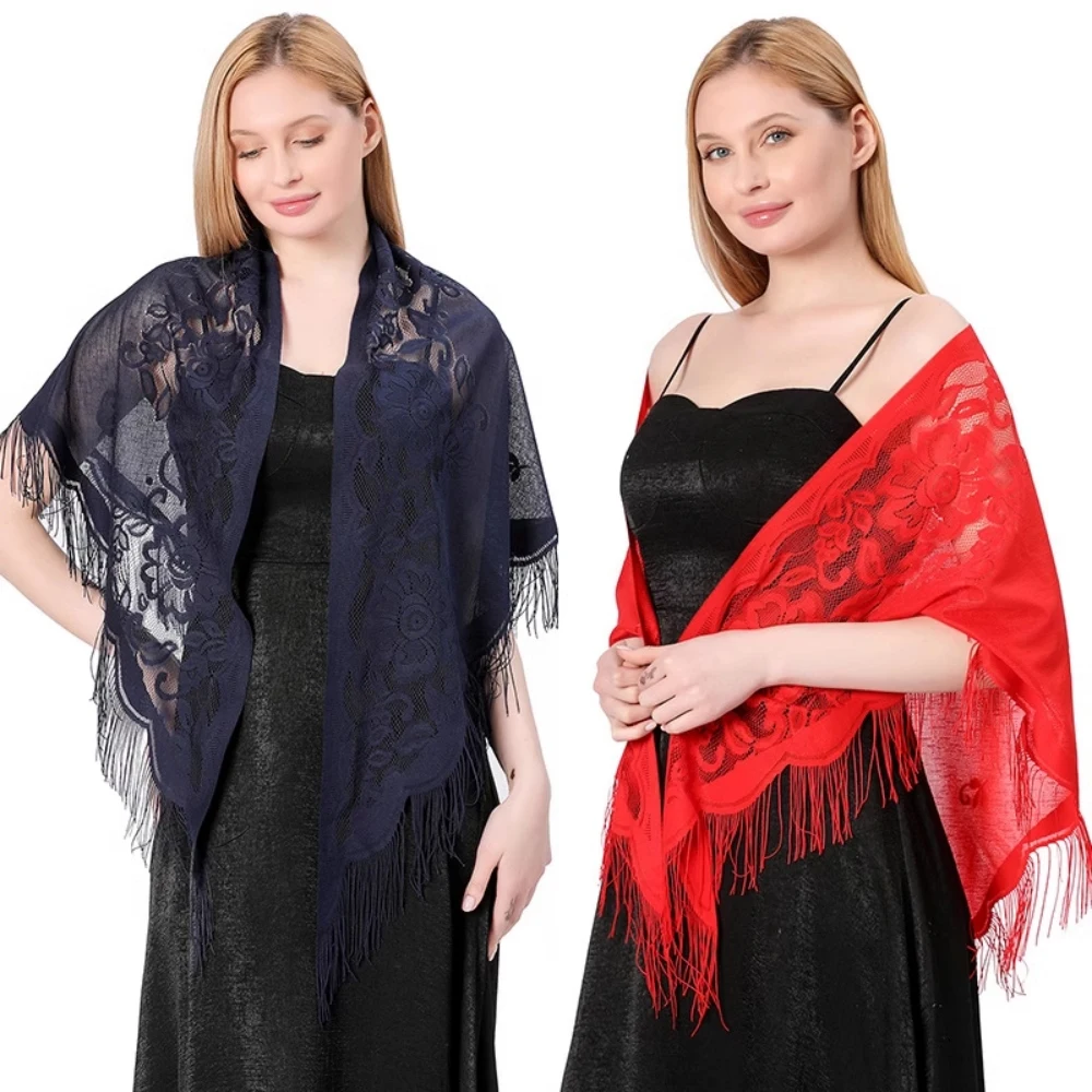 Elegant Solid Color Embroidery Scarf Women Luxury Tassel Triangle Wrap And Shawls Summer Shiny Scarves Sunscreen Shawl Scarf New