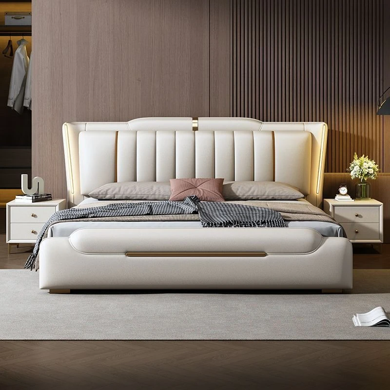 high-end atmosphere wedding bed household sensor light master bedroom double bed Modern Comfortable base de cama queen furniture
