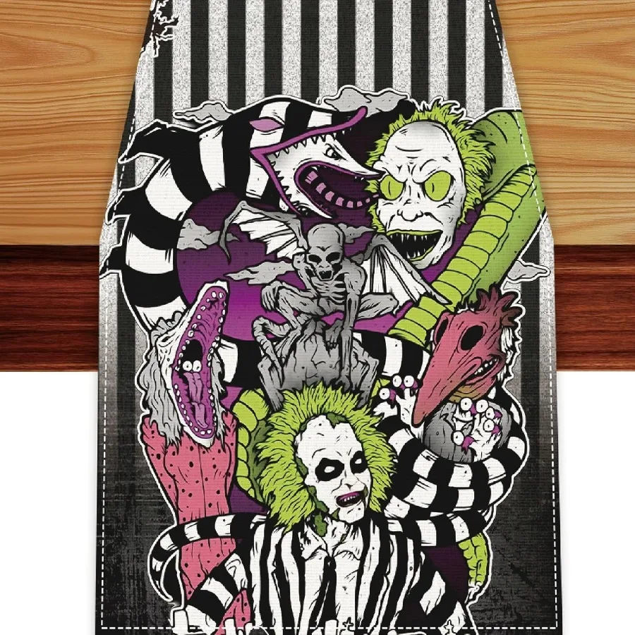 

Halloween Table Runner Scary Seasol Kitchen Dining Black Table Cloth Decorations Home Party Decor 13x72 Ih