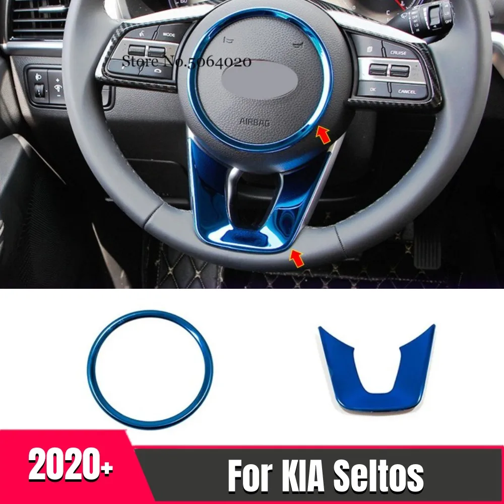 Stainless steel Car steering wheel button Sticker Decoration Cover Trim Car styling For KIA Seltos 2020 Accessories 2pcs