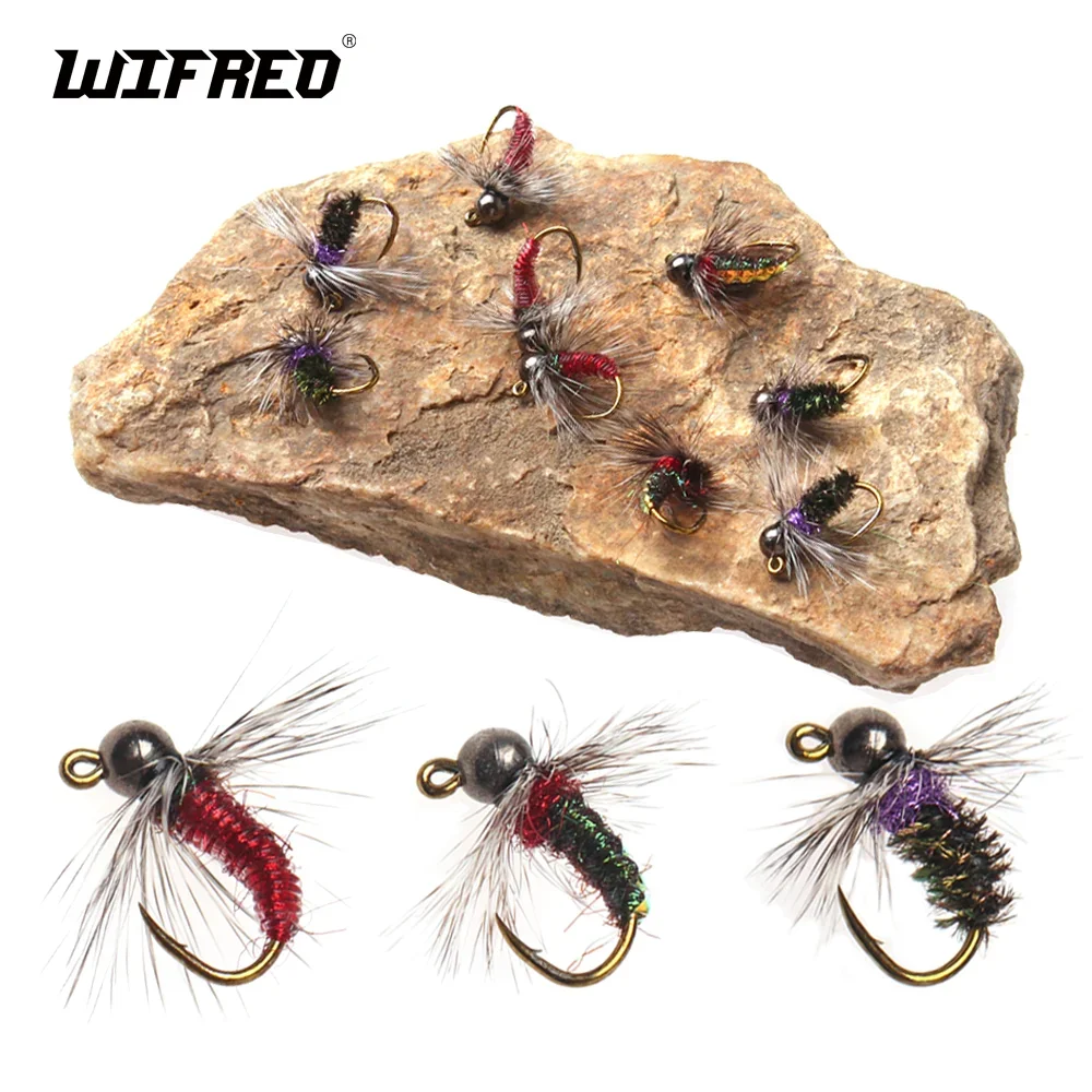 Wifreo 5pcs/6pcs Tungsten Bead Head Grizzly Hackle Jig Nymph Fly Fishing Flies Wet Euro Nymph Trout Bass Fishing Lure Baits