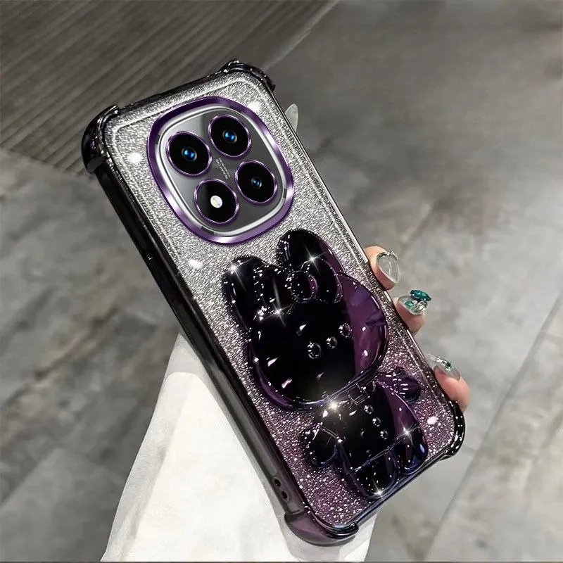 레드미 노트 14 프로 케이스 미러 홀더 글리터 충격 방지 커버 샤오미 레드미 노트 14 15 프로 플러스 15 15C 14C 4G 5G 케이스