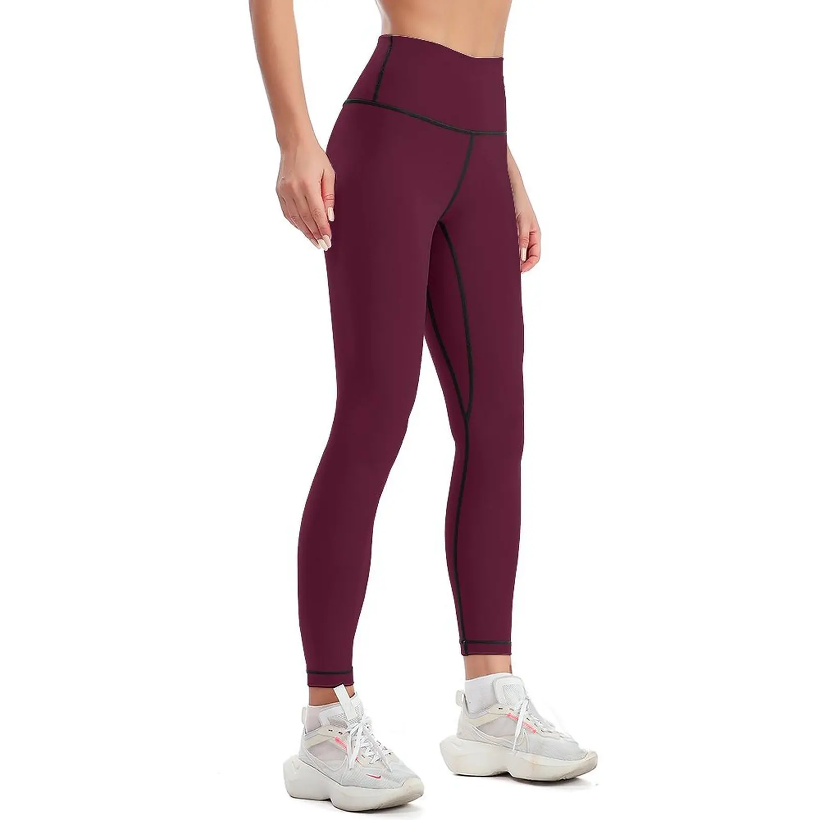 Burgundy solid. Leggings Women's fitness legging pants raises butt Womens Leggings