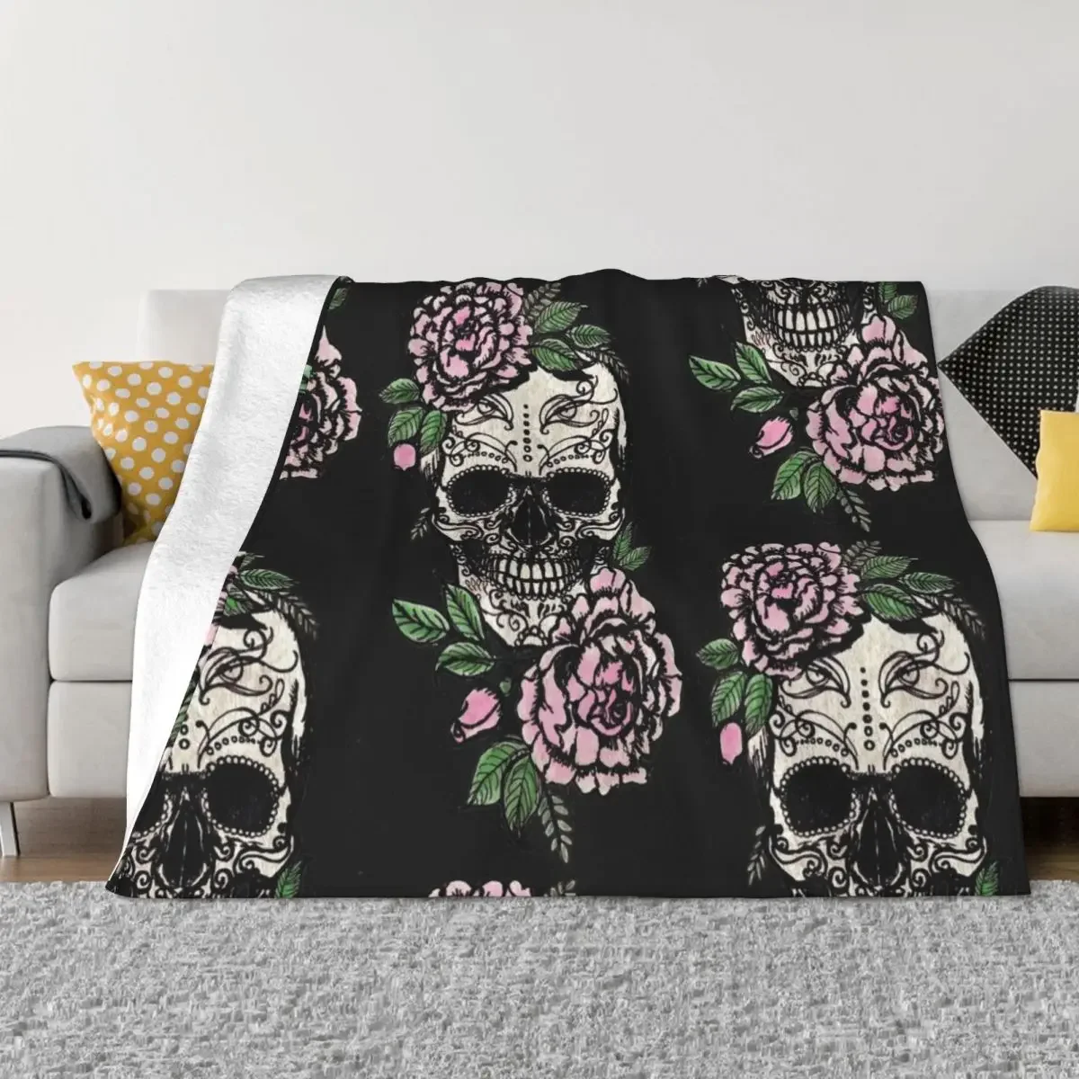 

Sugar Skull and Roses Throw Blanket Hair For Decorative Sofa Blankets