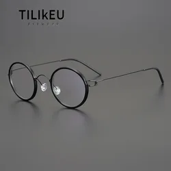 Denmark Ultra-light Acetate Titanium Glasses Frame Men's Classic Retro Round Eyeframe Screwless Eyewear Male Eyeglasses Ocular