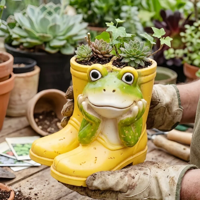 American Country Resin Frog Rain Boots Flowerpot Ornaments Outdoor Courtyard and Balcony Succulent Plant Bonsai Pot Garden Decor