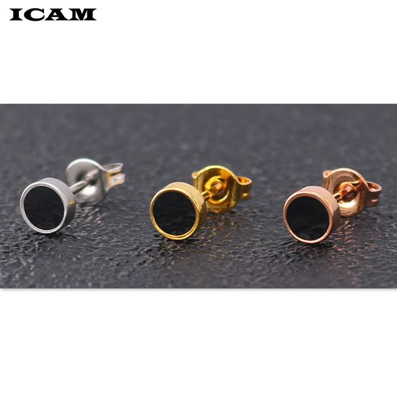 ICAM Punk Style Black Round Titanium Steel Stud Earrings Male Female Earrings Hot Sale Men Earrings Drop Shipping