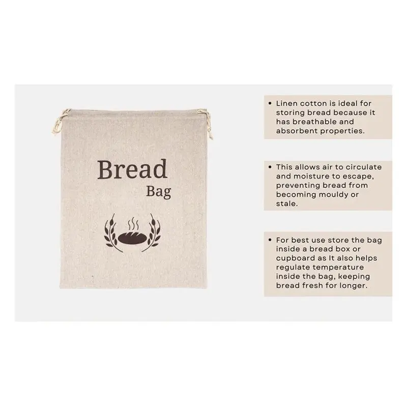 AT63-Organic Linen Bread Bag Reusable Bread Bags Food Storage Bag Bread Storage Bags Eco Bread Bag Easy Install Easy To Use