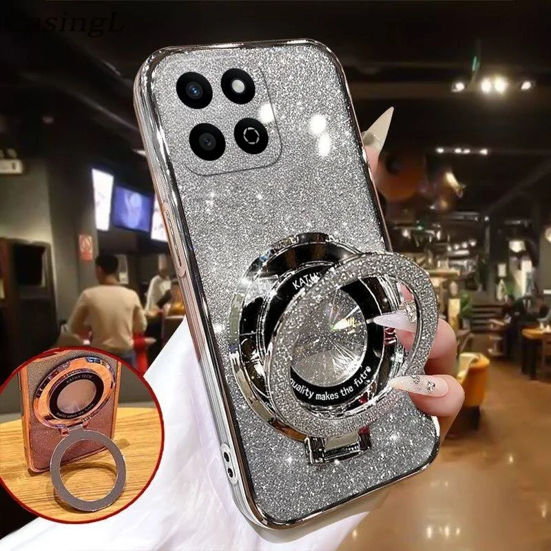 

Case For Honor X7C smart 200 honor Magnetic Bracket Bling Silicone Shockproof Cover For Honor 200 Smart X6B 7c x 6b Soft Shell