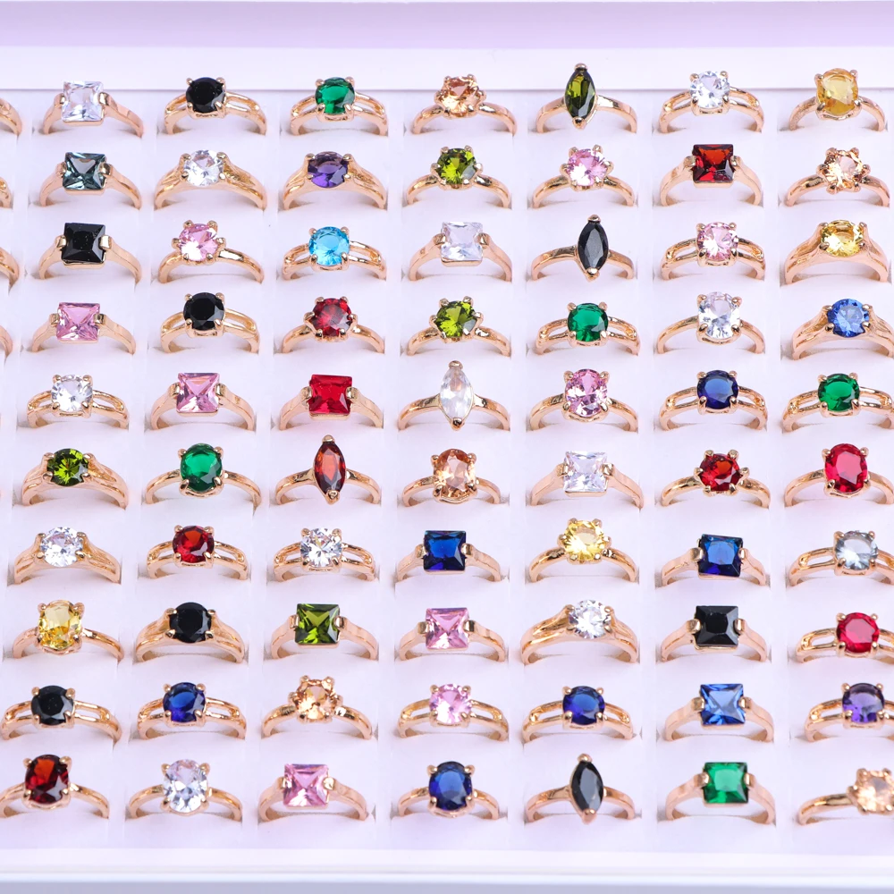 20Pcs/Lot Fashion Multicolor Cubic Zircon Rings For Women Mix Style Trendy Wedding Engagement Jewelry Party Gifts Wholesale