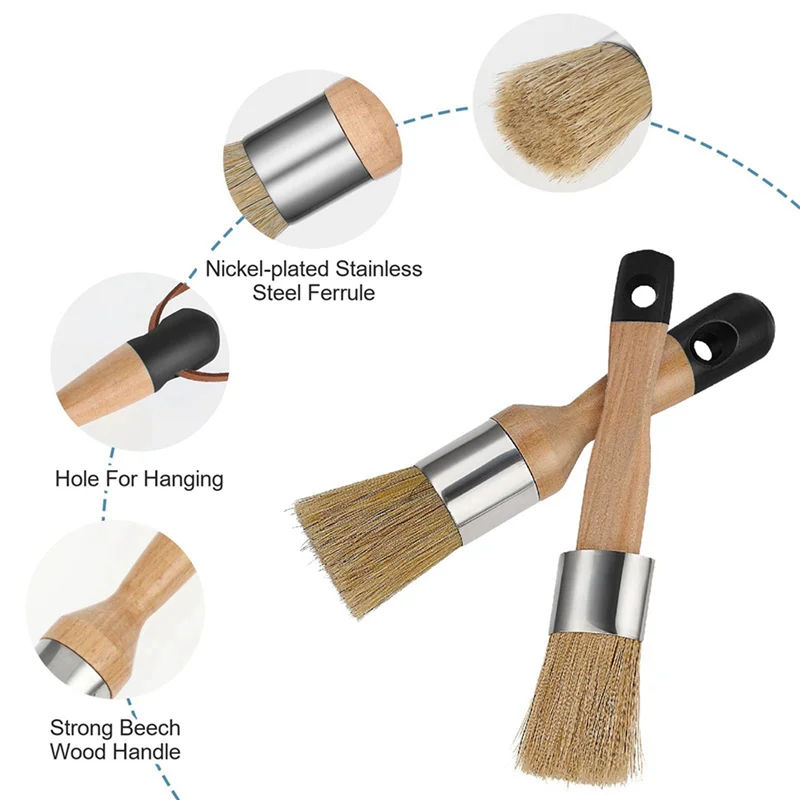 A02F-4 팩 분필 페인트 브러시, 분필 및 왁스 페인트 브러시 가구 재사용 가능한 플랫 및 라운드 용 분필 페인트 도구