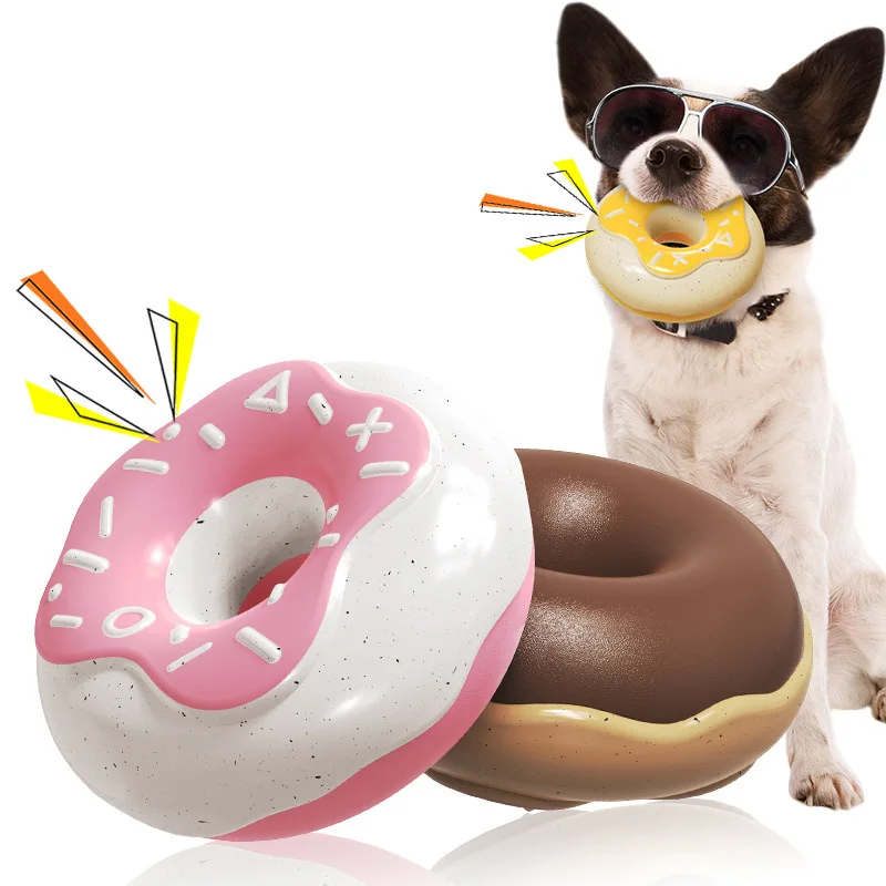 Pet Products Dog Tooth Grinding Tooth Cleaning Cream Fragrance Biting Interactive Sound Making Donut TPR Material Dog Toy