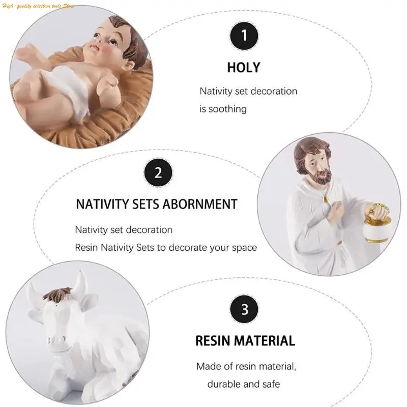 203F Jesus Nativity Scene Bức tượng Giáng sinh Manger Trang trí bộ thông thái nhựa