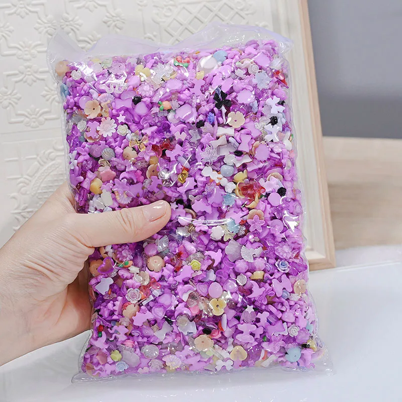 

500 Grams Purple Pink Nail Charms Mixed Style Heart Bow Floral Cherry Nail Jewelry Accessories Multi-Color Nail Decoration set