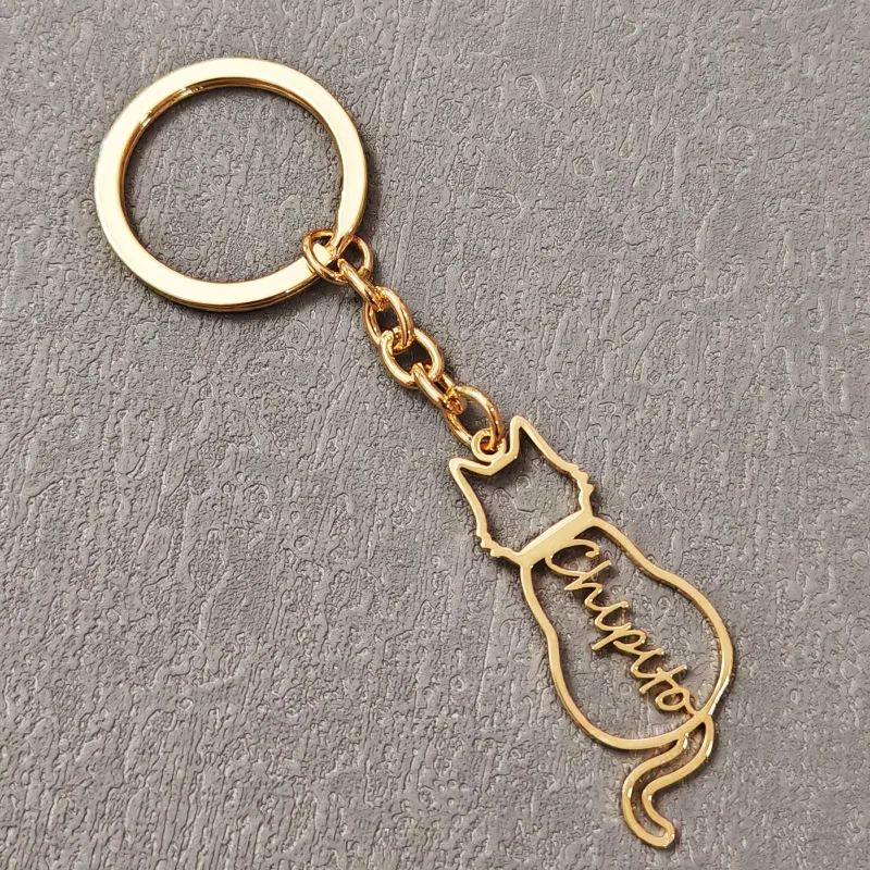 

Custom Name Cute Cat Keychain Personalized Stainless Steel 18K Keychain Pendant Family Jewelry Birthday Gift Pet Pendants