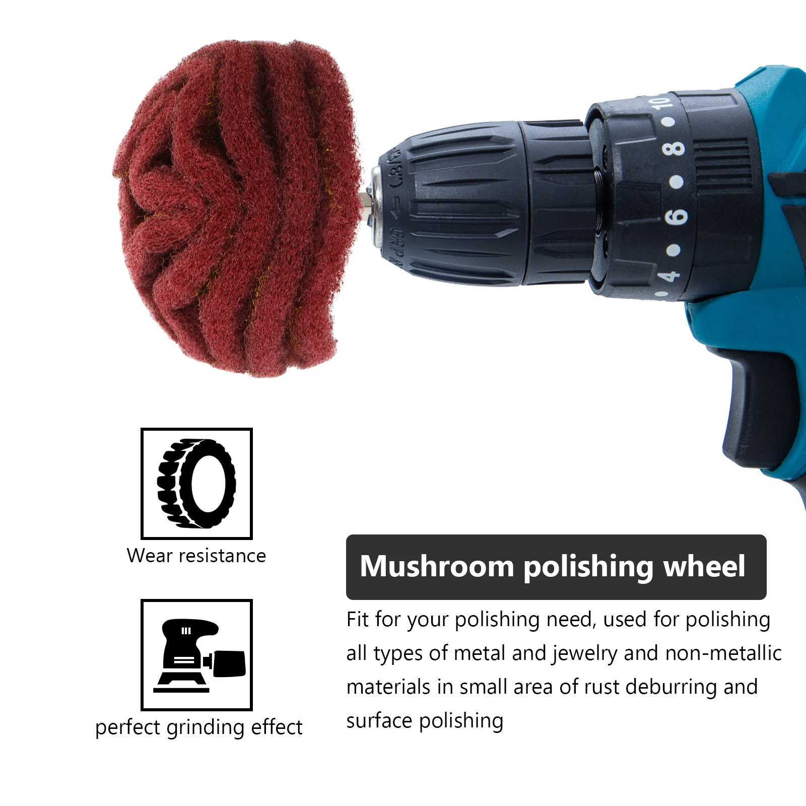 

3pcs 6Mm Mushroom Shape Scouring Pad Polishing Heads Wear Resistant Long Life Metal Jewelry Grinding Sanding Rotary Tool