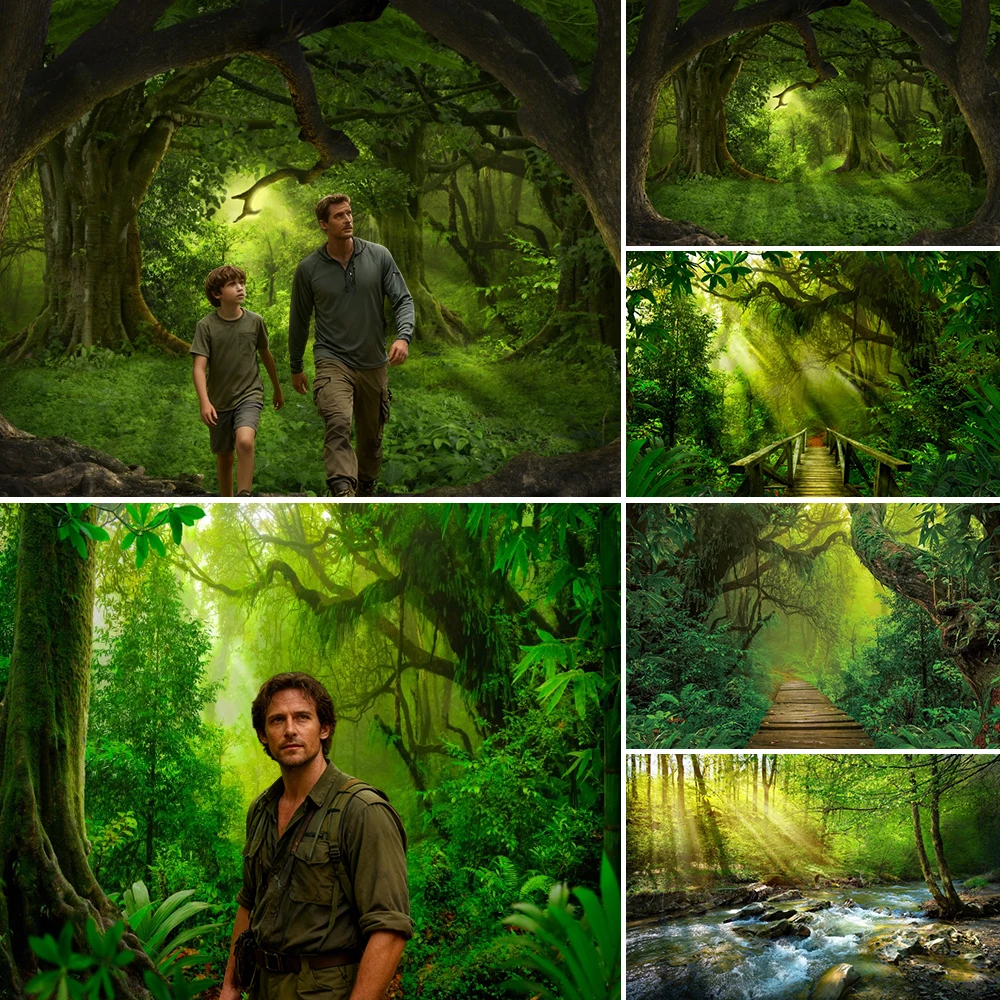 Tropical Rainforest Greenery Photography Background Summer Fantasy Natural Jungle Kids Family Portrait Photo Booth Backdrop