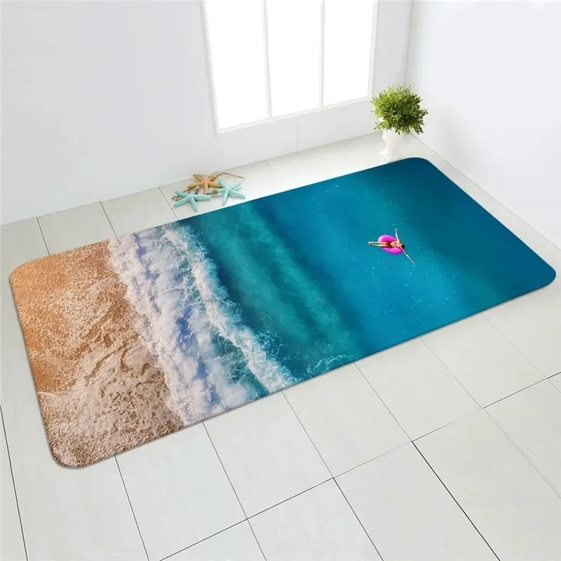 VIKAMA Coastal Sea Wave Entrance Doormat, 3D Print Beach Ocean Scenery Non Skid Floor Mat for Home Entryway Indoor Decor