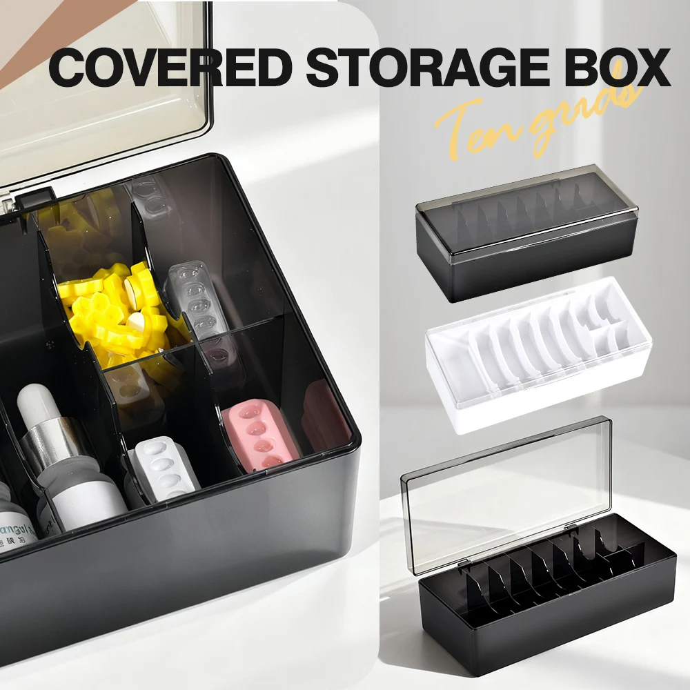 Caja de almacenamiento de 10 rejillas, contenedores organizadores artesanales, herramientas de almacenamiento de accesorios para uñas, organizador multirejilla para profesionales de belleza