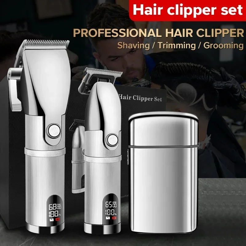 Factory Hot Sale Silver Metal Barbershop Cutter Hair Cutting Machine Cordless Hair Clipper Hair Trimmer Shaver Haircut Set