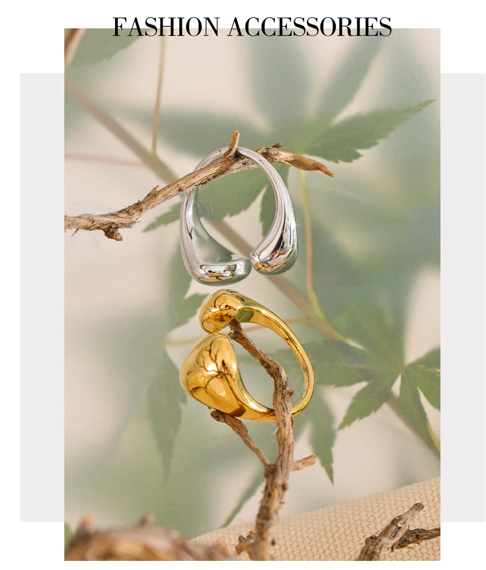 Yhpup Edelstahl, hochwertiger, minimalistischer, täglicher, glatter, modischer, offener, verstellbarer Ring, wasserdicht, galvanisierter Guss-Schmuck – Detail 5