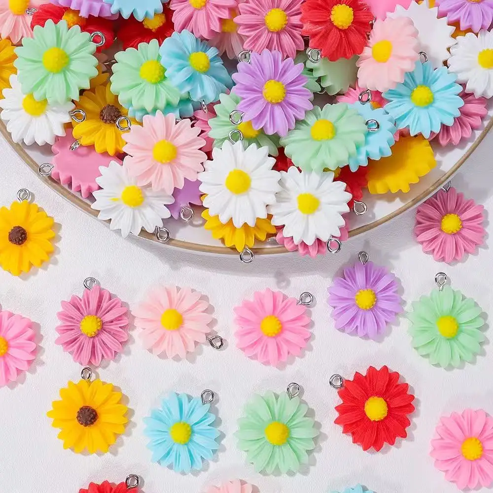 10pcs Cartoon Cute Colorful Daisy Sunflower Charms Simulation DIY Handmade Jewelry Components for Earrings And Necklaces 5
