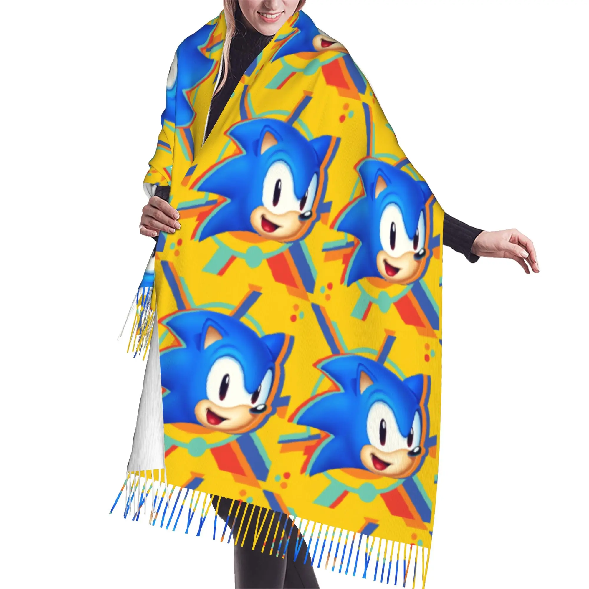Customized Printed S-Soniced Cartoon Scarf  Men Women Winter Warm Scarves Video Game Shawl Wrap